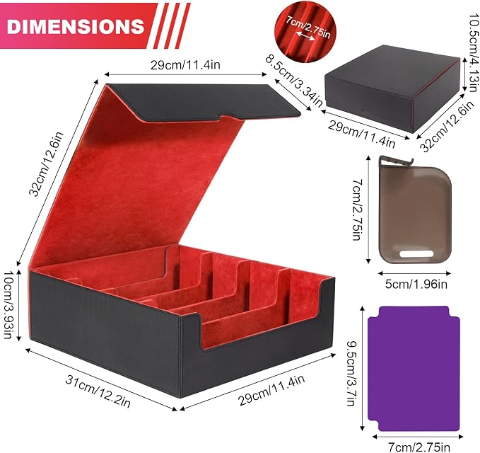 Red Card Organizer Box, 3000+ Trading Card Storage Box, PU Leather, 24 Dividers - Image 5