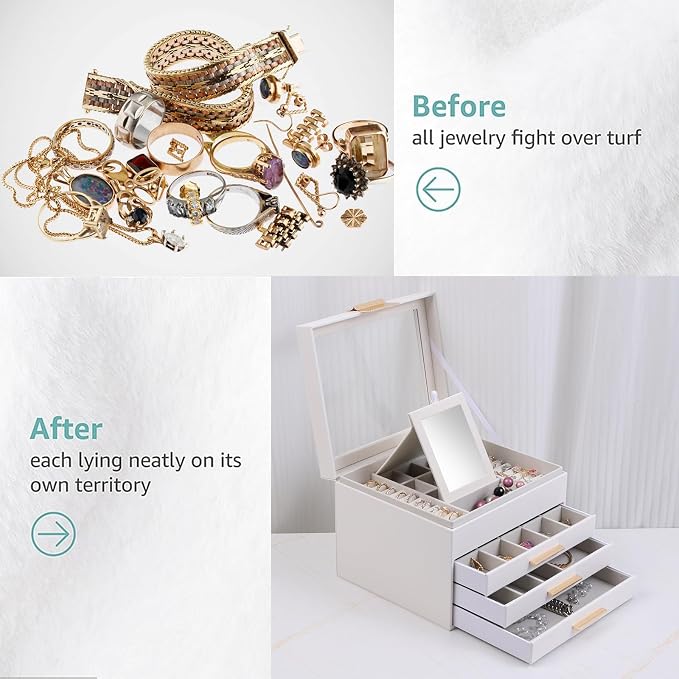 BOOVO Clear Lid Jewelry Box, 4 Layers Jewelry Organizer Large Jewelry Storage - Image 7