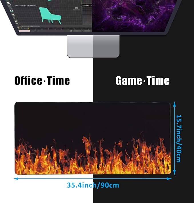 Fire Flames Large Gaming Mouse Pad, Waterproof Desk Mat - Image 2
