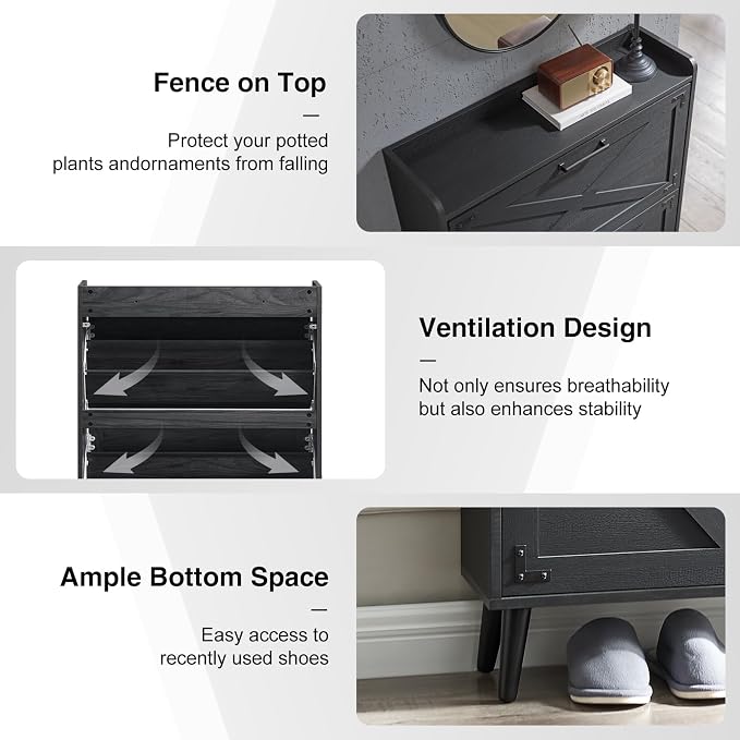 Shoe Storage Cabinet, Farmhouse Shoe Organizer - Image 6