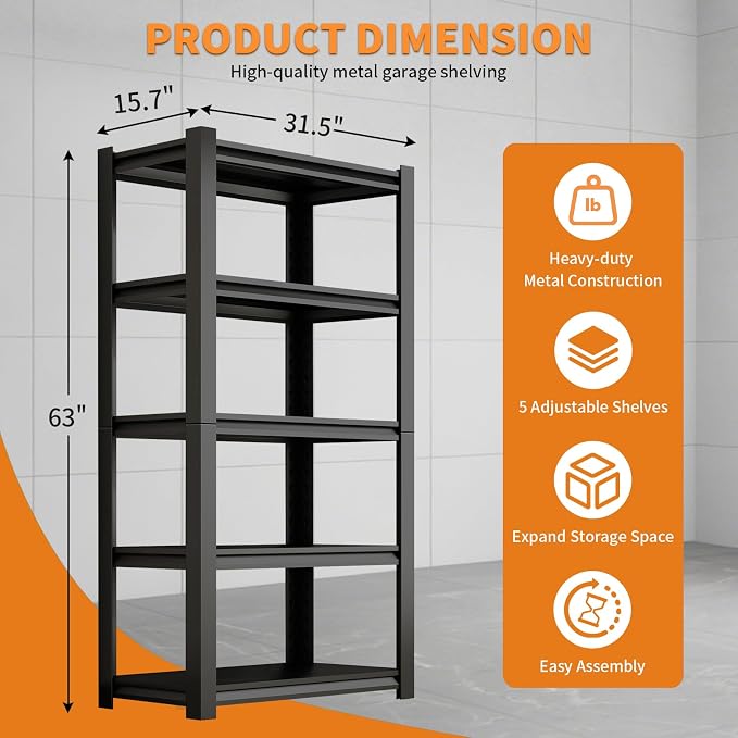 Dyoung 5 Tier Adjustable Garage Shelving Units 63" H Storage Utility Shelves - Image 3