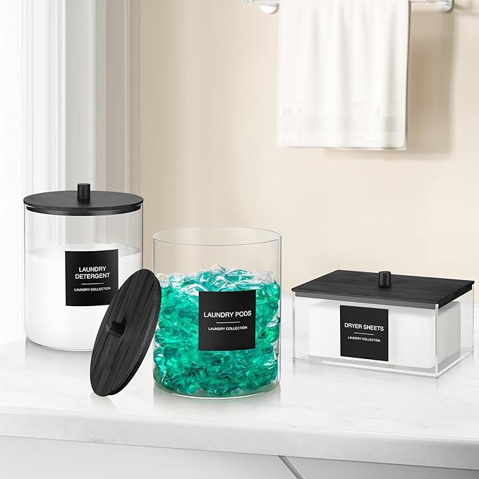 Glass Jars and Acrylic Dryer Sheet Holder, Laundry Pods Container - Image 7