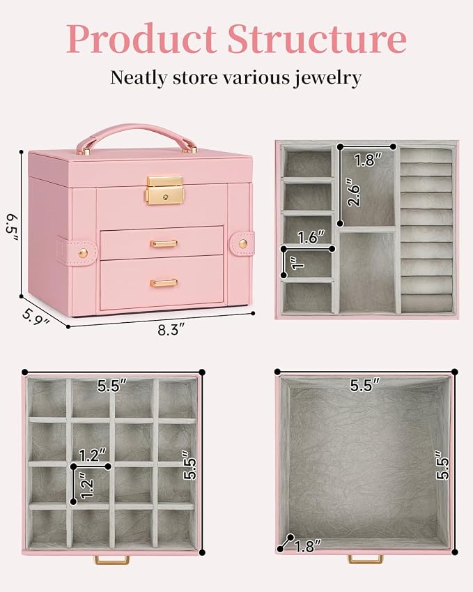 TORIBIO Jewelry Box for Women, Leather Jewelry Organizer - Image 2