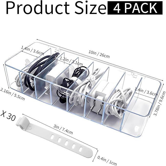 Cheardia 4 Pack Cable Storage Organizer, 10 In Plastic Cord Storage Box - Image 2