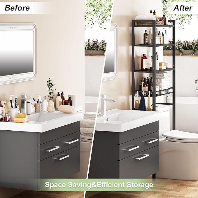 Over-The-Toilet Storage Rack, 4-Tier Bathroom Organizer Shelf Over Toilet - Image 4