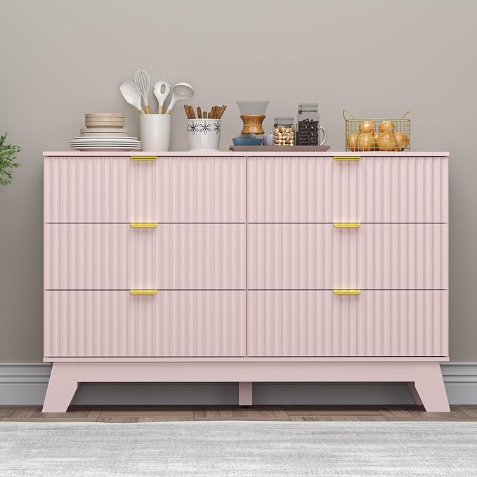 Fluted 6 Drawer Dresser, 47.2" Wide Modern Boho Chest of Drawers, Wooden - Image 3