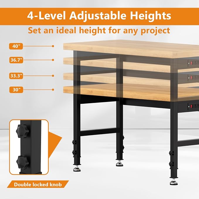 48" Work Bench, Adjustable Height Workbench - Image 3