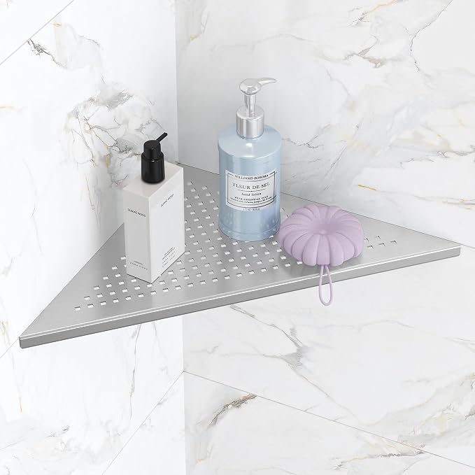 Bathroom Corner Shelf, Recessed 12" Shower Shelf Caddy, SUS304 Stainless Steel by Qeke
