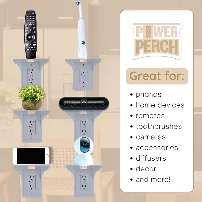 BeraTek Power Perch Wall Outlet Shelf | Declutter & Reclaim Counter Space | - Image 6