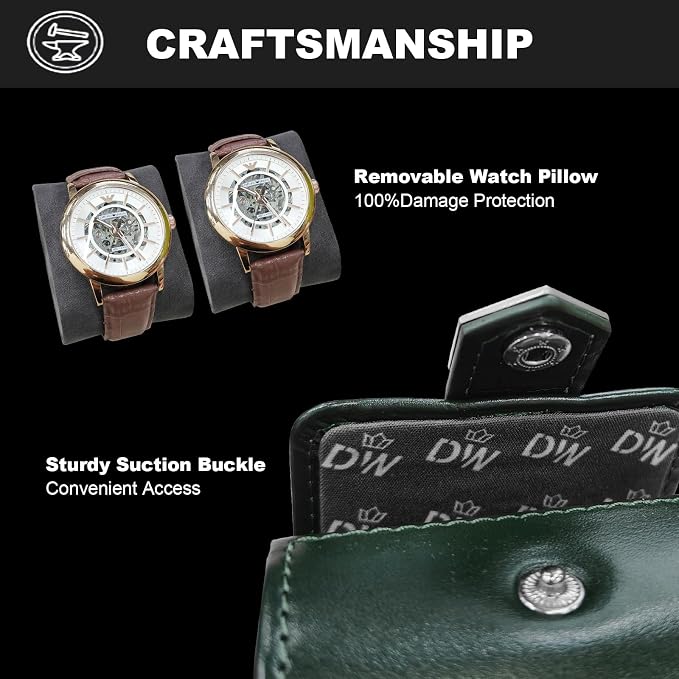 DUKWIN Watch Roll for 2 Watches, Vegan Leather Travel Watch Case Organizer - Image 3