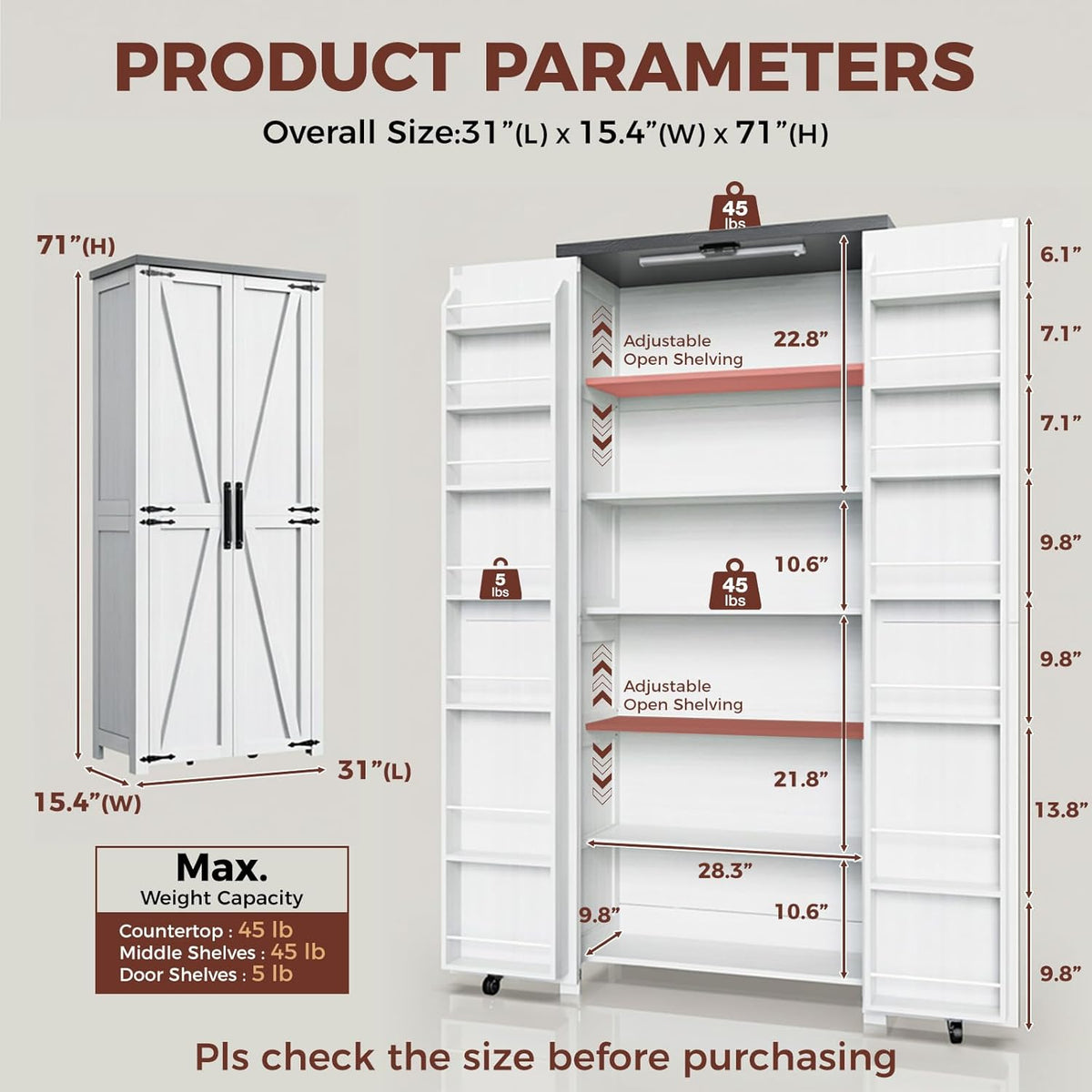 White Farmhouse 72" H Craft Storage Cabinet with Adjustable Shelves