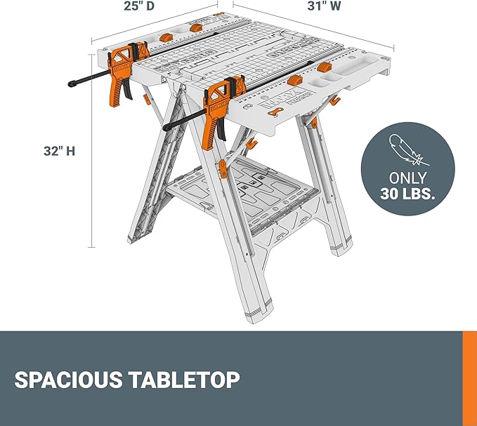 Worx Pegasus 2-in-1 Folding Work Table & Sawhorse, Easy Setup Portable Workbench - Image 4