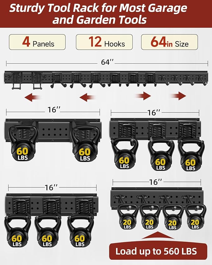 64-Inch Garage Storage Tool Organizer Wall Mount, Heavy Duty Garage - Image 3