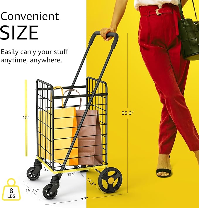 Shopping Cart w/Waterproof Basket Liner & 360° Swivel Wheels | Foldable - Image 2