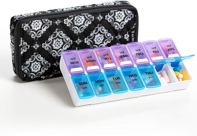 Weekly 7 Day Pill Organizer Case 2 Times a Day, Large Portable Pill Box 7 Day by zumd