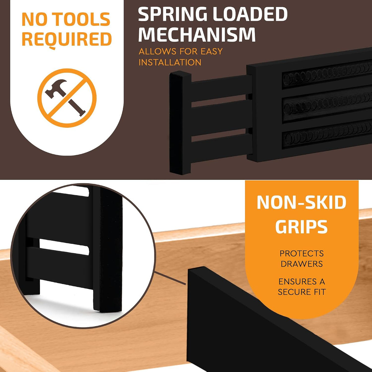 6 Pack Black Drawer Dividers - 6 Inch High for Deep Drawers