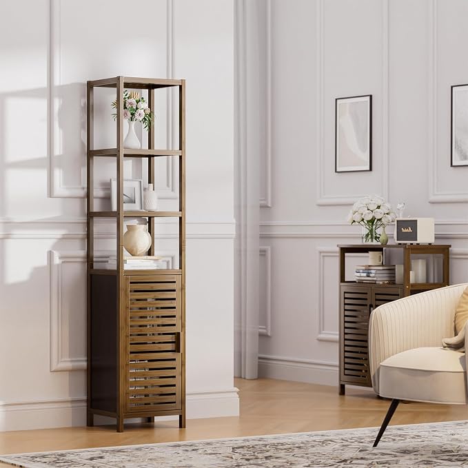 HITNET Bathroom Cabinet, Bamboo Floor Cabinet Freestanding Narrow Storage Unit - Image 5