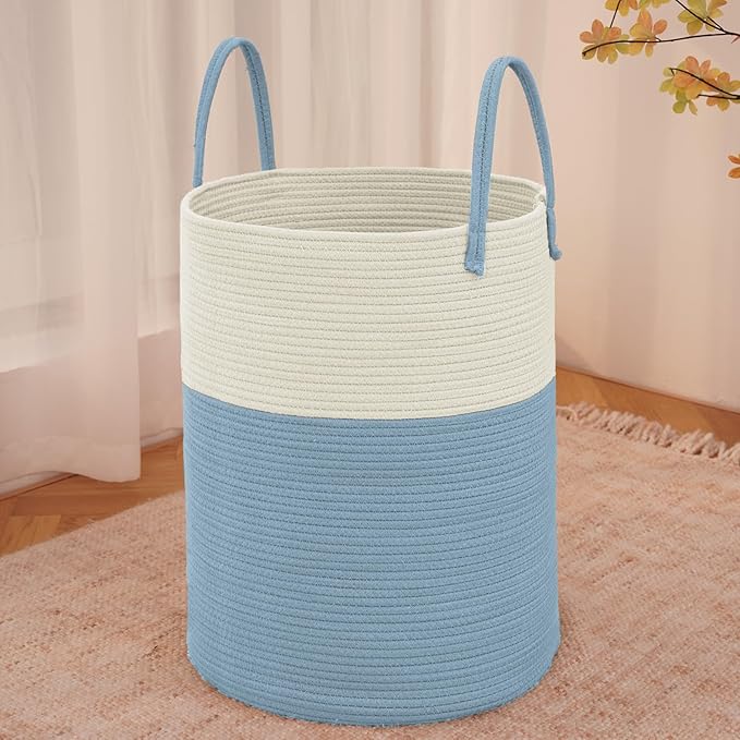 Large Woven Laundry Basket Hamper, 60L Cotton Rope Storage Bin by JMvicyroam