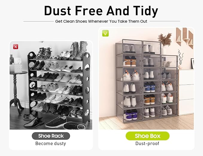 Kuject XX-Large Shoe Storage Boxes Organizers Clear Plastic Stackable 12 Pack - Image 5