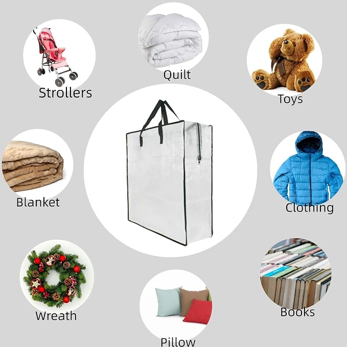 6 Pack Clear Storage Bags with Zipper and Handles, Blanket Bags - Image 7