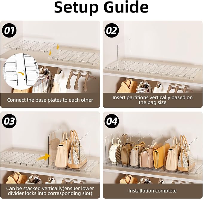 Bag & Purse Organizer for Closet Shelf Stackable Acrylic Shelf Dividers for - Image 7