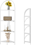 4-Tier Foldable Corner Shelf, Metal White Frame & Transparent Shelves