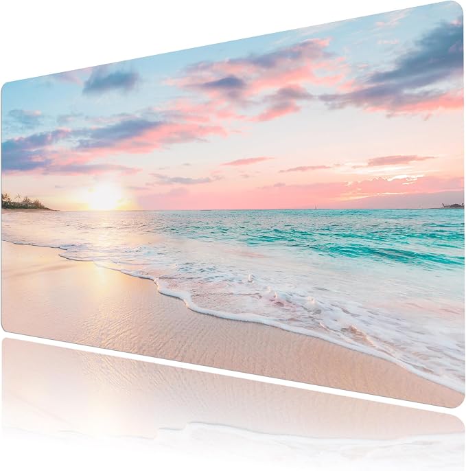 LB Coastal Beach Sunset Mouse Pad Nature Teal Ocean Large Mouse Pad by LB