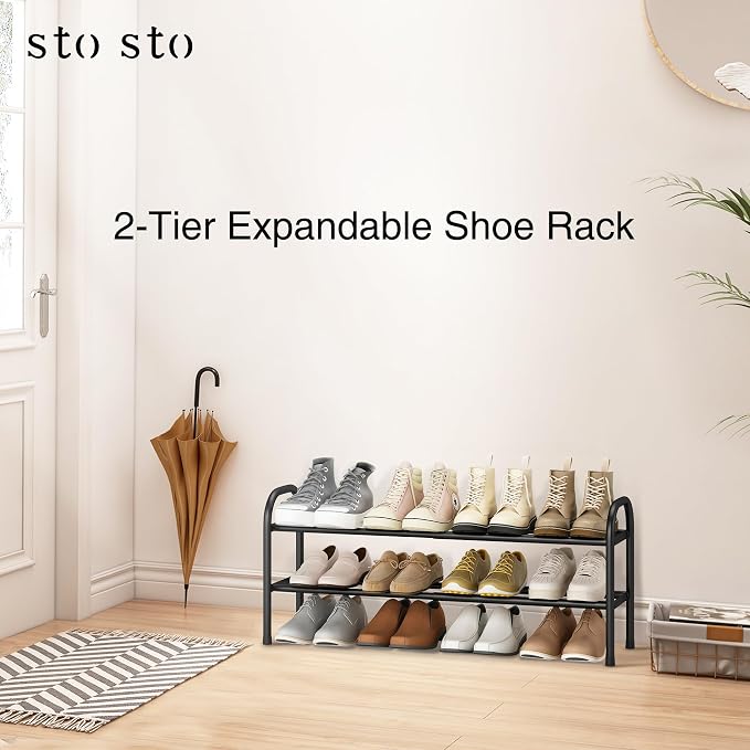 STO STO Expandable Shoe Rack, 2-Tier Metal Small Shoe Rack - Image 6