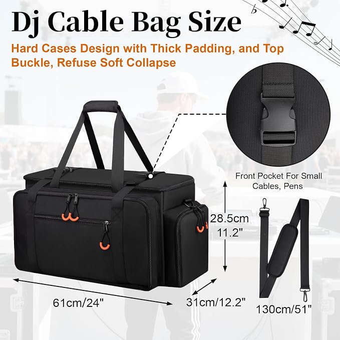 Large Dj Cable Bag with Laptop and Microphone Pocket, Dj Bag - Image 6