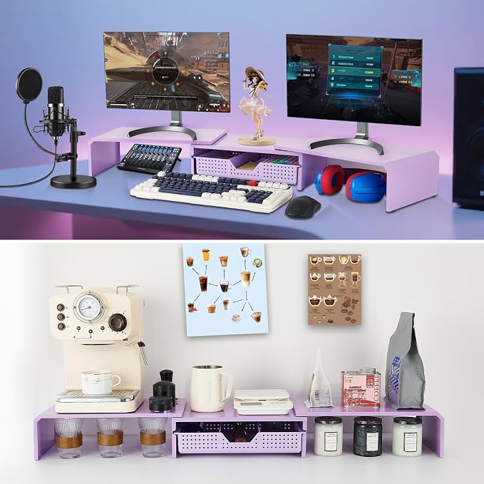 Dual Monitor Stand Riser with Drawer, Desk Organizer and Accessories, Metal - Image 4