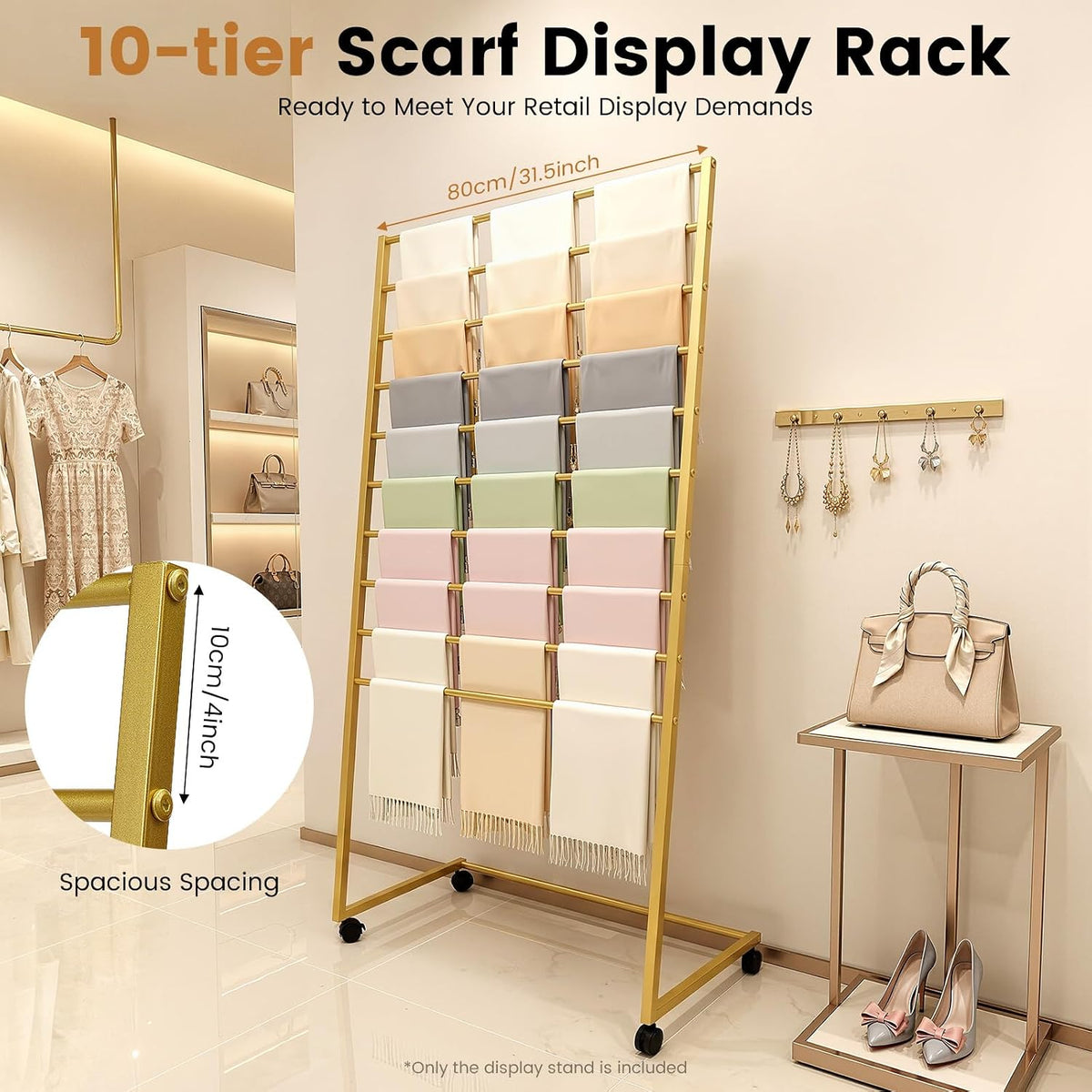 Scarf Organizer, Scarf Display Stand, 10 Tier Metal Scarf Holder