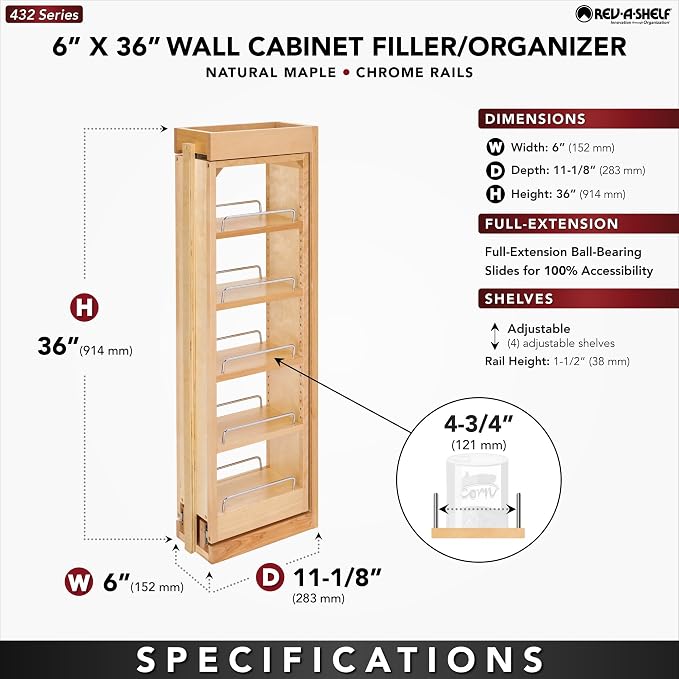 Rev-A-Shelf 6" W x 36" H Pull Out Quad Shelf Organizer - Image 3