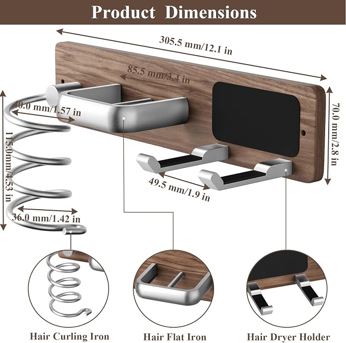 Tindbea Hair Dryer Holder Curling Iron Holder Flat Iron, Blow Dryer Holder Wall - Image 3