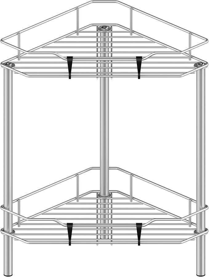 2 Tier Floor Standing Corner Shower Caddy Organizer Shelf by HuggieGems
