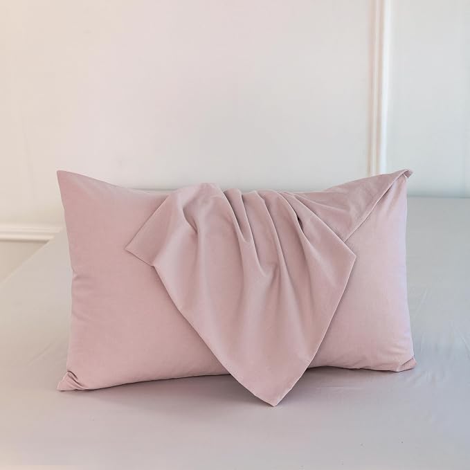 MooMee Bedding Pillowcases Pack of 2 100% Washed Cotton Linen Like Textured - Image 2