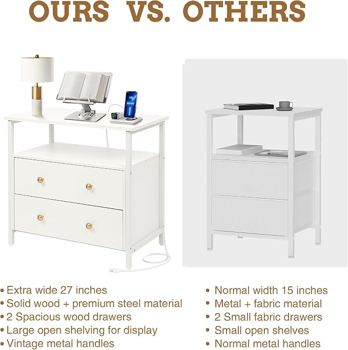 27 inch Wide Night Stand with Charging Station, Bedside Table with Open Shelf - Image 7