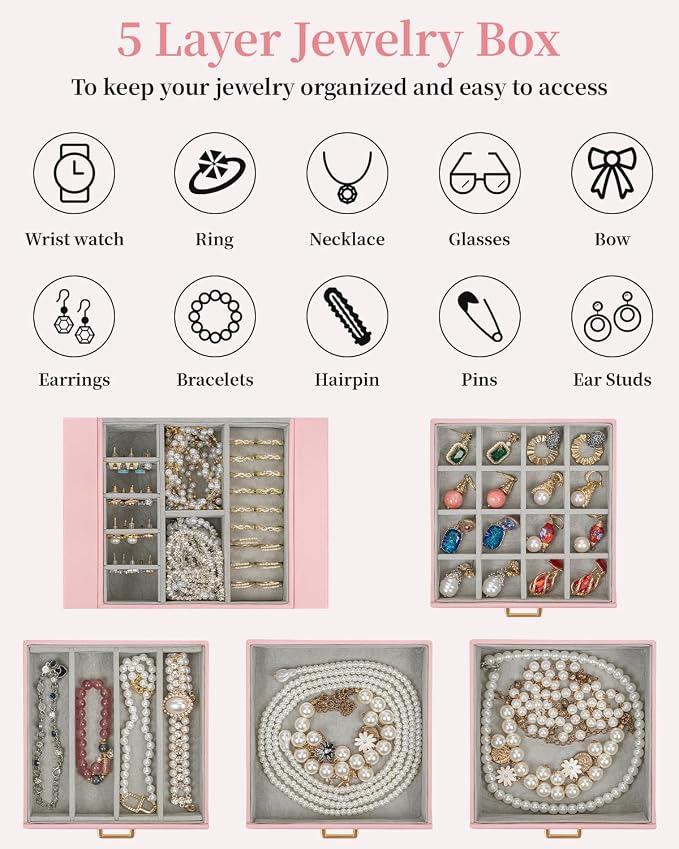 TORIBIO Jewelry Box for Women, Leather Jewelry Organizer - Image 4
