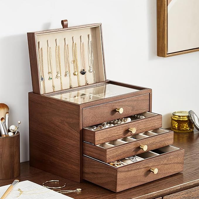Black Walnut Wooden Jewelry Box by Homruilink
