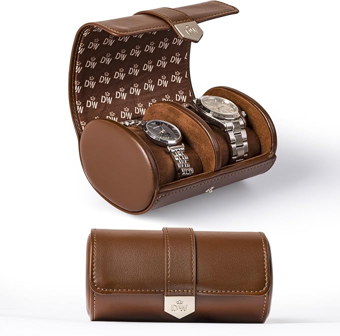 DUKWIN Watch Roll for 2 Watches, Vegan Leather Travel Watch Case Organizer by DUKWIN