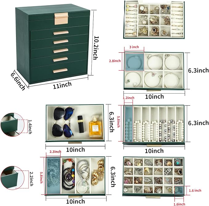 BOOVO Jewelry Box with Necklace Hanger – 6 layer Jewelry Organizer - Image 4