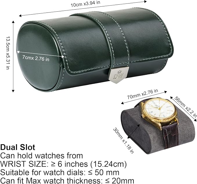 DUKWIN Watch Roll for 2 Watches, Vegan Leather Travel Watch Case Organizer - Image 2