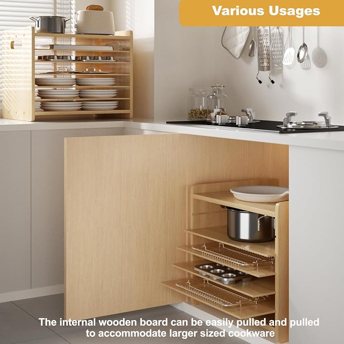 7 Tier Wooden Tray Dividers for Cabinets Cookie Sheet Organizer for Pot - Image 7
