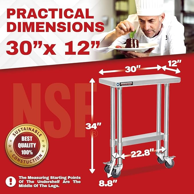 DuraSteel 30x12 NSF Stainless Steel Cart Work Table - Image 2