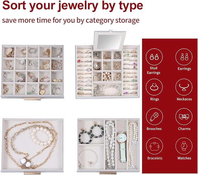BOOVO Clear Lid Jewelry Box, 4 Layers Jewelry Organizer Large Jewelry Storage - Image 3