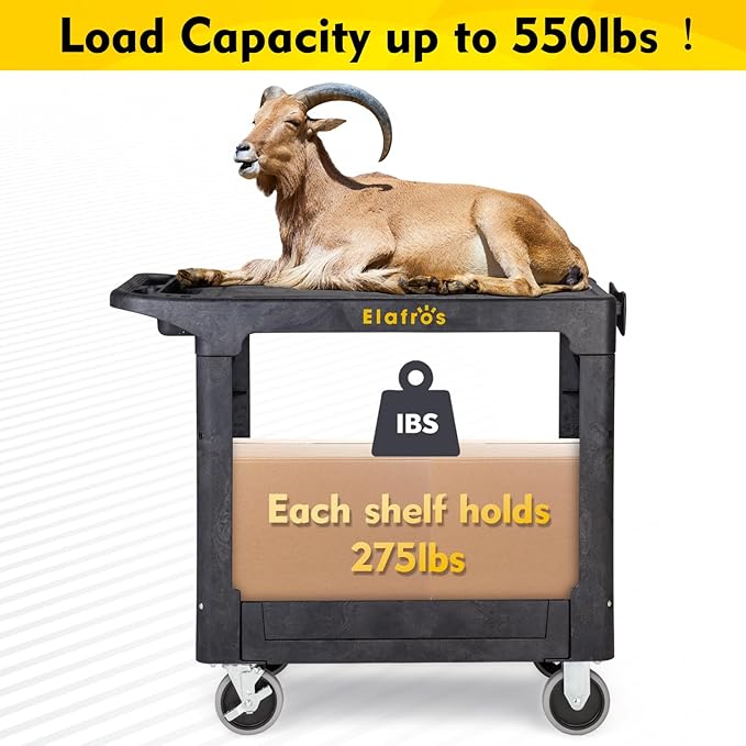 ELAFROS Heavy Duty Plastic Utility Cart Flat top 37 x 18.8 Inch - Image 6