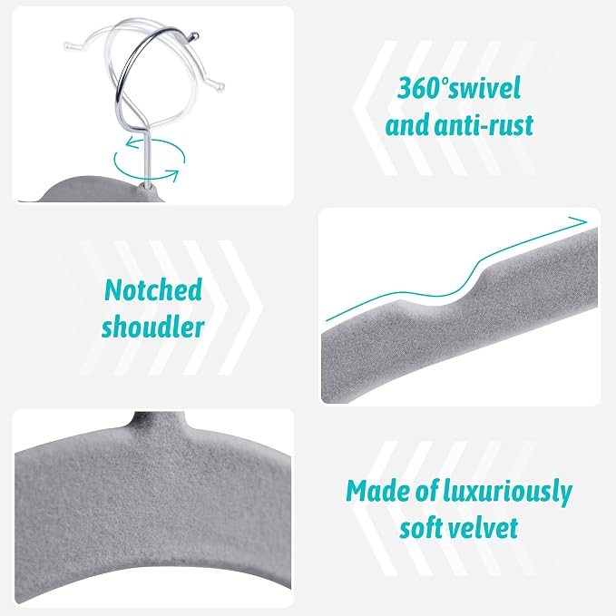 Premium Velvet Shirt Hangers 50 Pack, Space-Saving Non-Slip Felt Hanger - Image 2