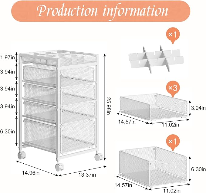Rolling Utility Cart with 4 Drawers, Craft Organizer and Storage Carts with DIY - Image 7