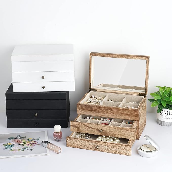 Meangood Jewelry Box Organizer for Women, 3 Layer Large Jewelry Storage Case - Image 2