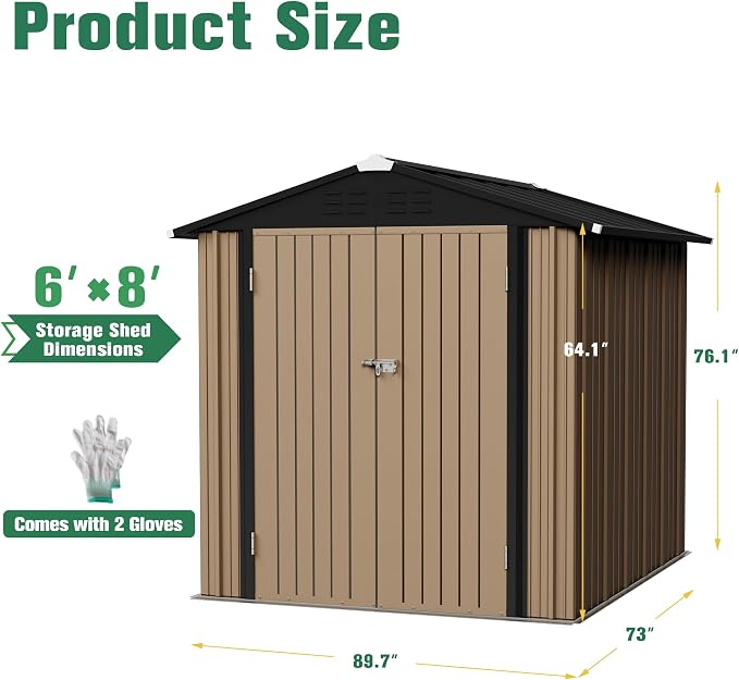 Flamaker 6x8 FT Storage Shed Waterproof Metal Garden Shed - Image 5
