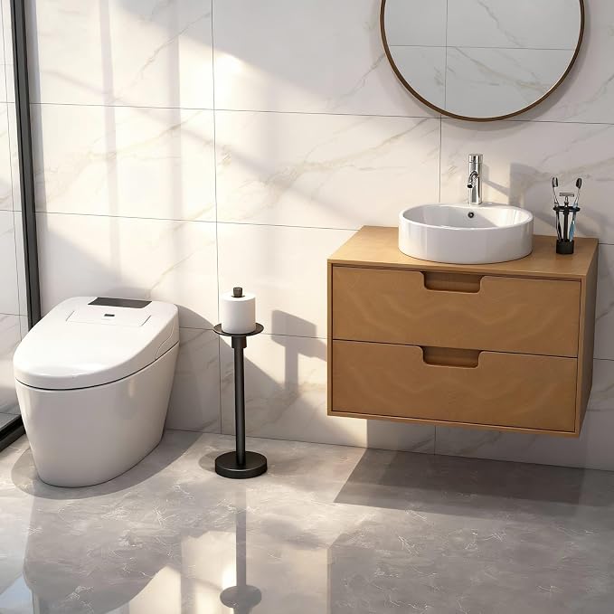 YUMORE Freestanding Toilet Paper Holder, Matte Black/Floor Standing Weighted - Image 3